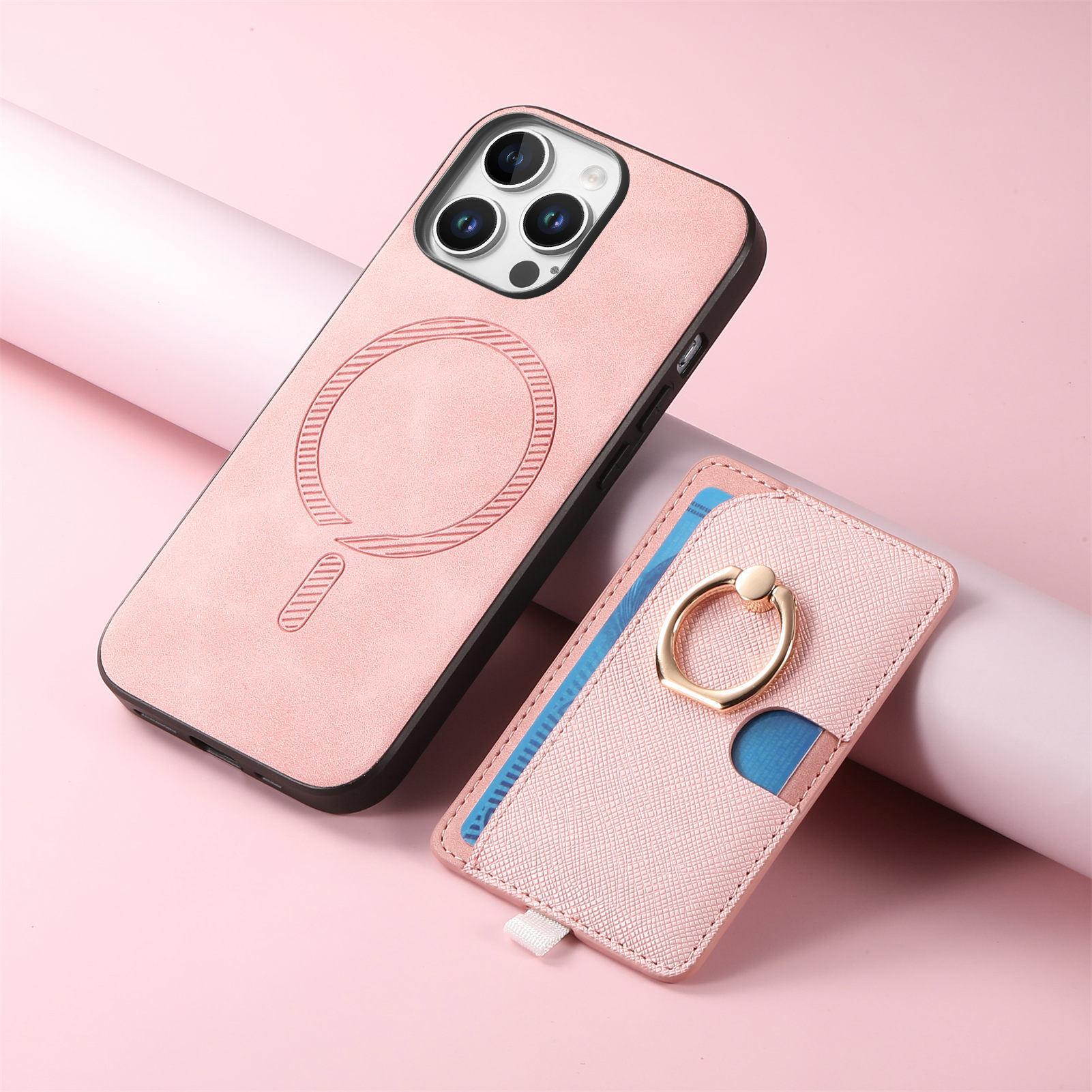 

Для Apple 16 Pro Max мобильный телефон чехол магнитный держатель для карт кольцо чехол для iPhone15 Pro iPhone 16 Pro Max розовый