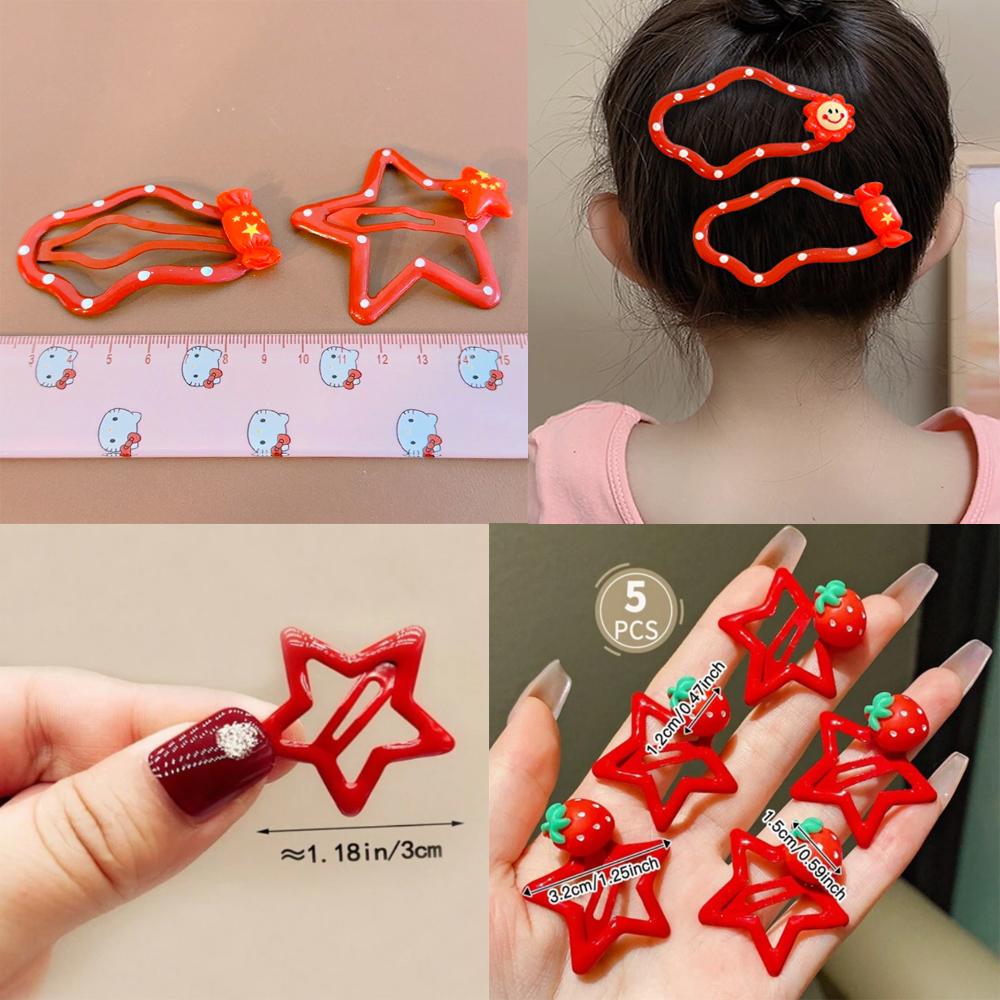 20 Pcs/Lot New Red Star Snap Clip for Girl Waterdrop Barrettes Black Hairpin Women Silver Hair Clip Accessories Kawaii BB Clip