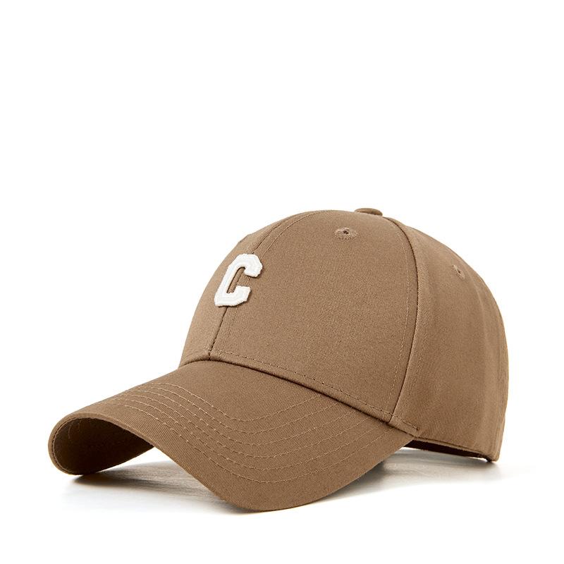 Fashion human Modieuze katoenen pet met geborduurde letter C voor heren en dames, outdoor vrijetijds veelzijdige pet met eendenbek M(56-59CM) bruin