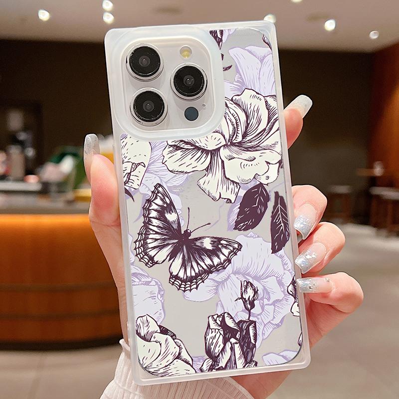 Frosted Square Clear Phone Case for iPhone 16 Pro 15 14 Plus 13 12 Pro Max 11 Colored Floral Pattern Tpu Soft Shockproof Slim Cover