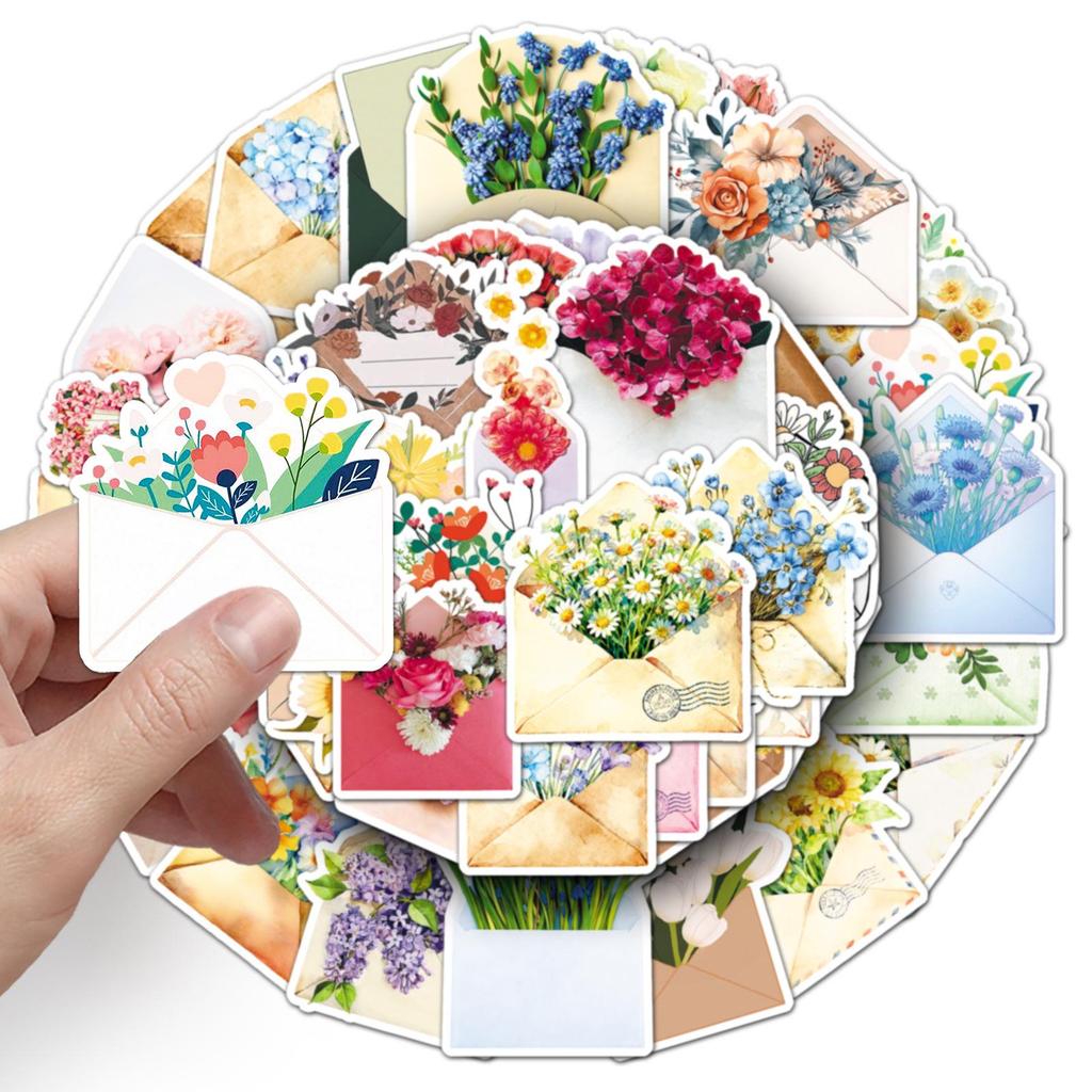 50pcs Retro Flower Bouquet & Plant Stickers for INS Style Journals, Phone Cases & Decor.