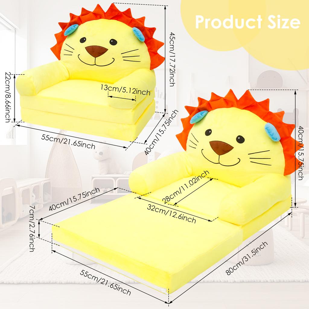 Folding Kids Sofa 2 In 1 Baby Seat Chair  Comfortable Foam Filled Children Reading Armchair Toddler Sleeping Couch for Bedroom