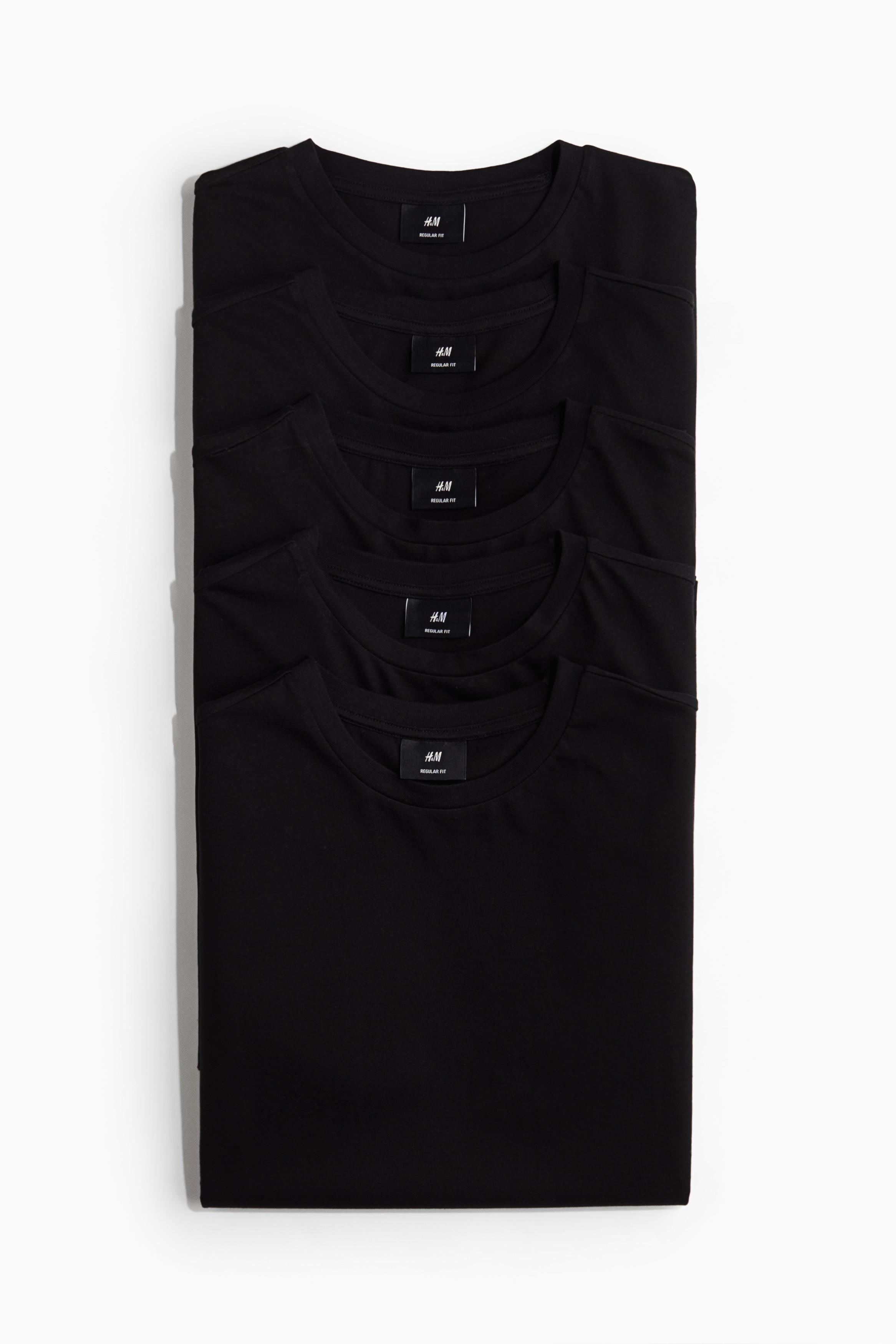 Комплект из 5 футболок HM Regular Fit, черный XS