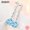 925 Sterling Silver Blue Crystal Long Drop Earrings for Women Fashion Wedding Jewelry Gifts