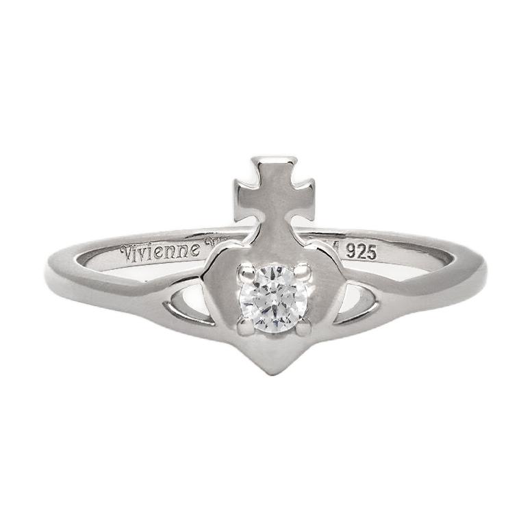 Vivienne Westwood Noella Saturn Heart Design Exquisite Shaped Recycled Silver Ring Women rings 6402001C-01P102 Basic Packaging-Dust Bag+Box,S