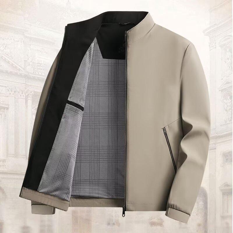 Men’s Light Luxury Double-Layer Business Casual Jacket - Stand-Up Collar, Solid Color, Suitable for Spring and Autumn