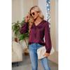 Spring and Autumn Women's Shirts Pleated Long Sleeve Tops V-Neck Blouse