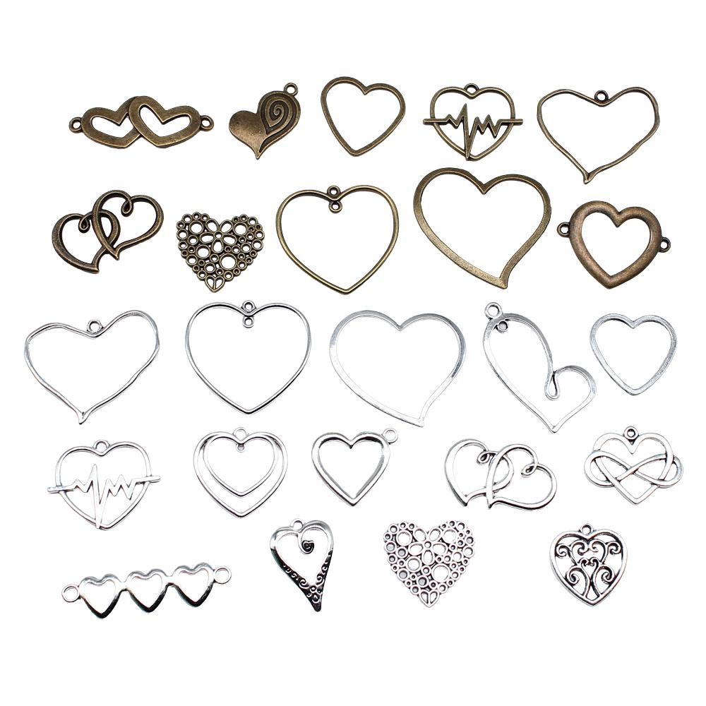 10pcs Hollow Hearts Connector For Jewelry Making Hollow Hearts Charms DIY Handmade Tibetan Finding Jewelry