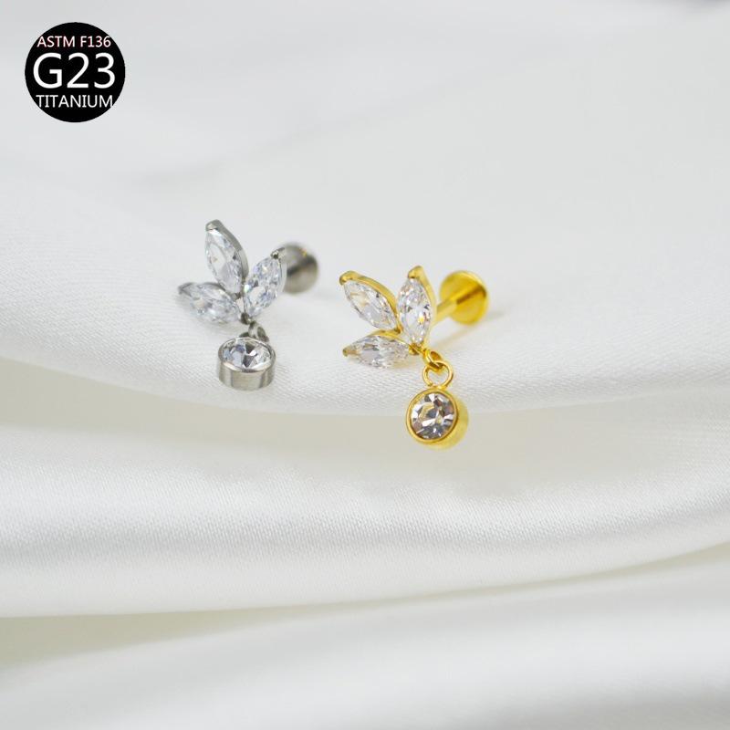 G23 F136 Titanium Zircon Flower Internal Thread Lip Stud Earring Eyebrow Ring Horseshoe Ring Dermal Anchor Skin Piercing Jewelry