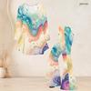 Women Plus Size Printed V Neck Three Quarter Sleeve Flared Top Flared Pants Two Piece Set