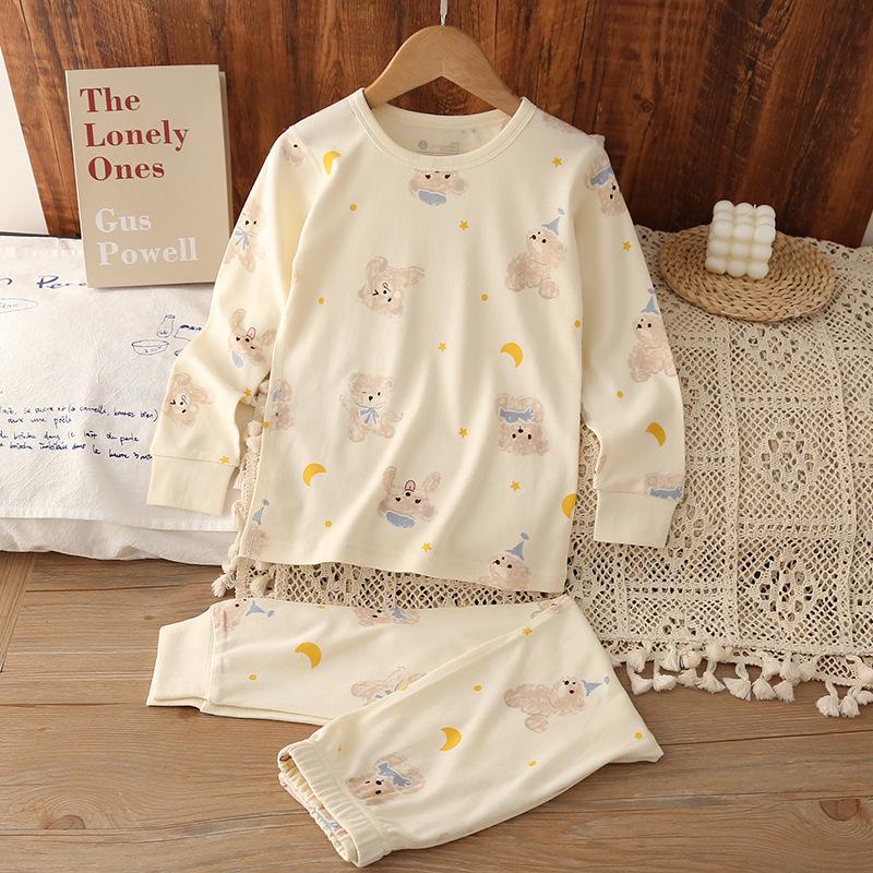 Kids' Autumn Korean Style Pajamas: Cartoon Cotton Home Wear Set for Boys and Girls