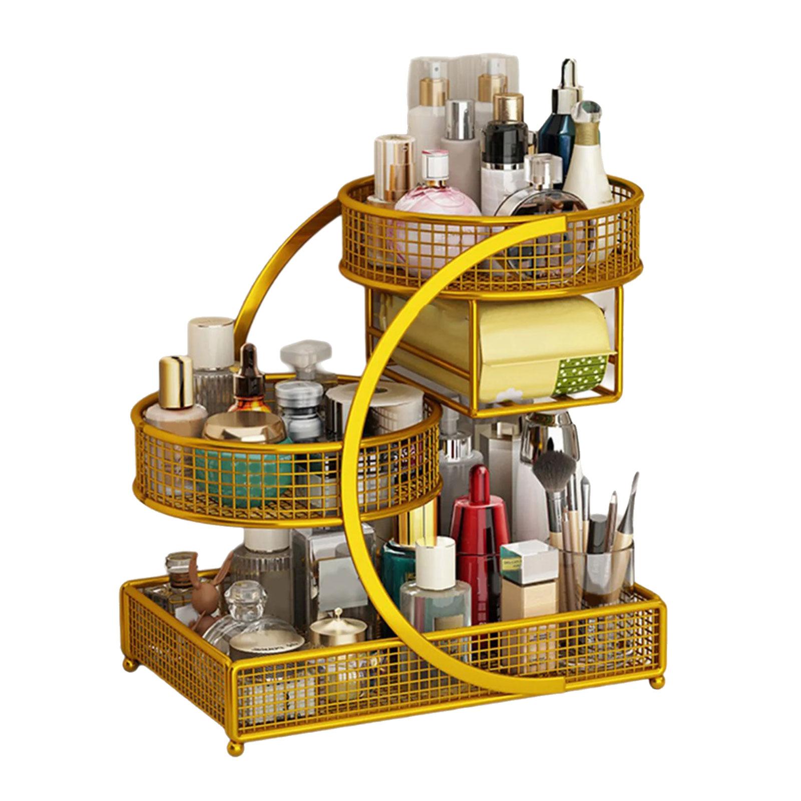 

Металлические органайзеры для косметики без сборки, портативное хранение на столешнице для ухода за кожей, губных помад, аксессуар для ванной комнаты золотой