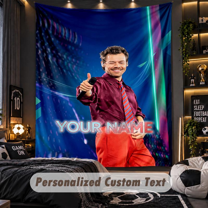Personalized Wall Tapestry,Harry Styles Custom Printed Name, Fabric Wall Art For Indoor Room Backdrop