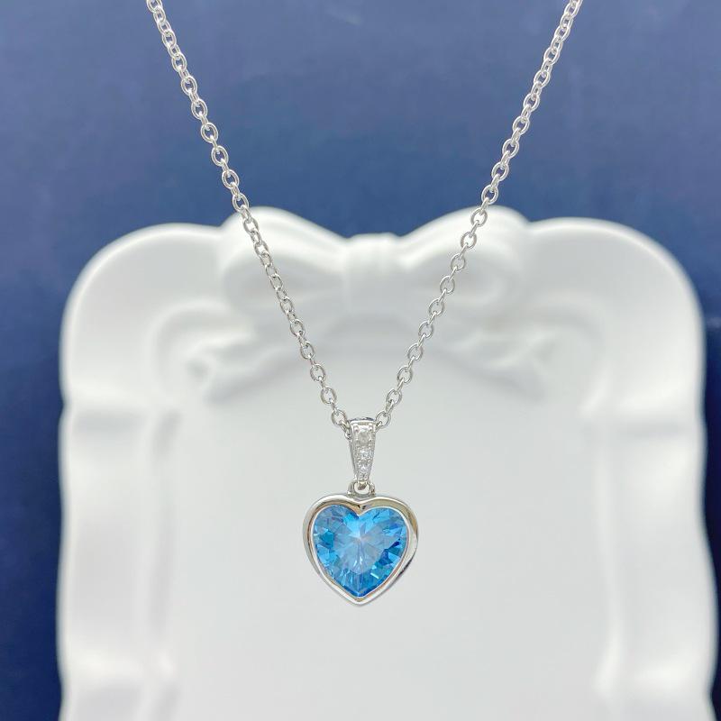 S925 Sterling Silver Ocean Heart Necklace: Women s Luxury Korean Style with Blue Zircon Clavicle Chain 925 Silver