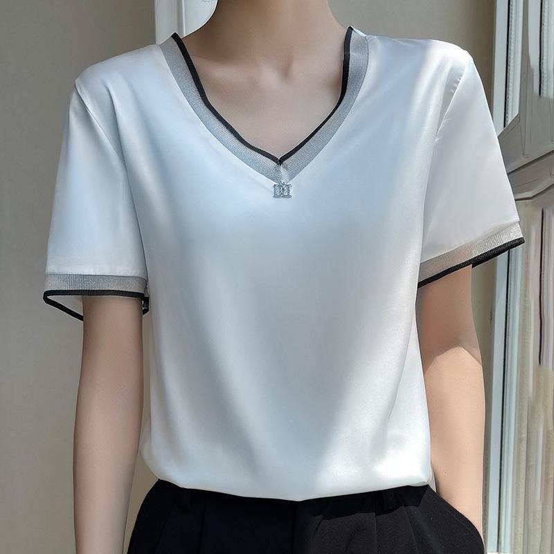 

Футболка с V-образным вырезом, летняя, новая, модная, универсальная, простая, свободная S белый