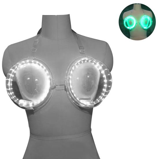 LED Luminous Bra Sexy Large Cup Food Grade Leakproof Interactive Atmosphere Props PVC Colorful Nightclub Bar Performance Feeding Brassiere