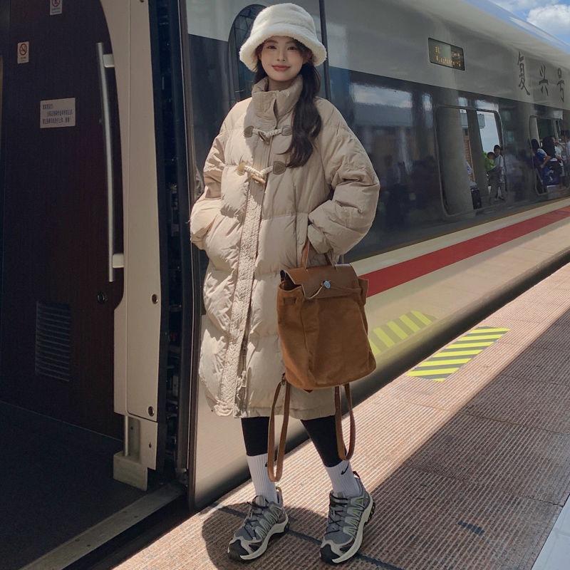 

Пальто из хлопка с пуговицами-рожками, Пуховик из хлопка, Женское зимнее пальто, Хлопковое пальто для невысоких, Свободное утолщенное средней длины XL