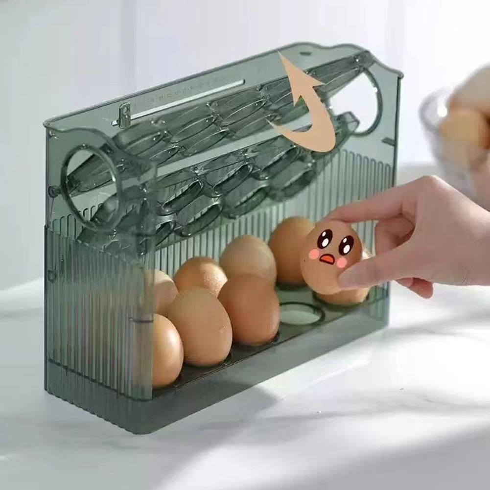 PET Egg Storage Box Automatic Flip Egg Box Refrigerator Side Door Egg Storage Rack Kitchen Egg Tray Storage Organizer