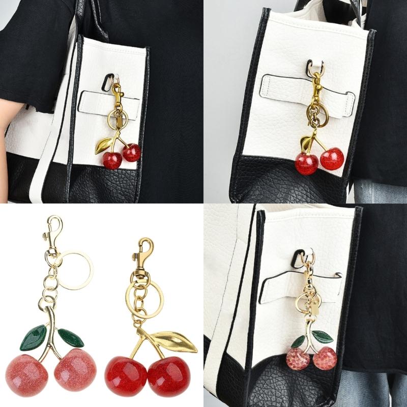 Set of 2 Handmade Phone Lanyard Cherrys Pendant Keychain Detachable Phone Chain Portable Keyring Accessory for Women Men