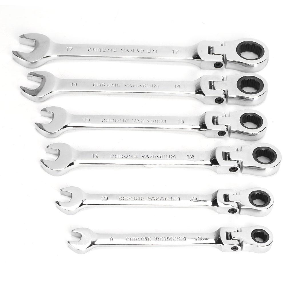 6Pcs Flexible Head Multi functional Ratchet Conination Spanner Wrench 8 17mm Repair Tools Set