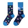 Unisex A/B Style Asymmetrical Cartoon Mid-Calf Cotton Socks