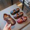 Autumn Little Girl Leather Shoes Shallow Retro New Kids Flat Shoes Causal Simple Children Ballet Shoes for Wedding Party