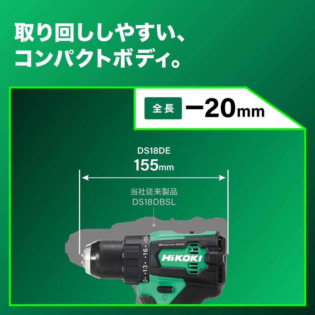 HiKOKI 18V Cordless Drill Driver DS18DE Compact Type and Case (2 Drills, Charger, Included) DS18DE(2XPZ)