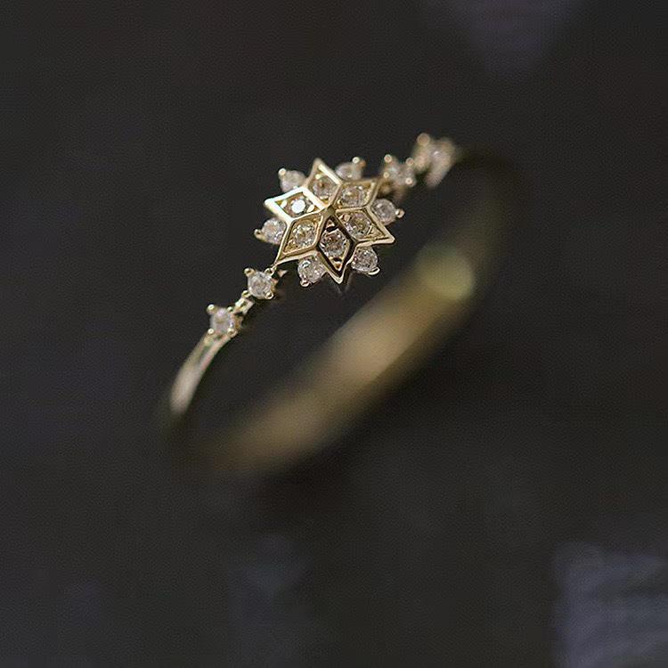S925 Sterling Silver Star Snowflake Fashion Ring - High-End European & American Style Women's Ring