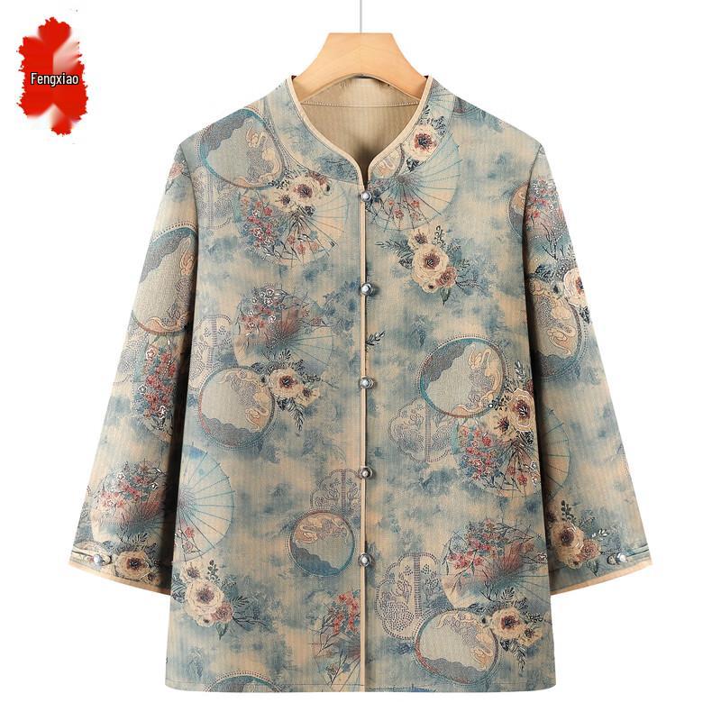Elegant New Chinese Style Floral Print Blouse for Women