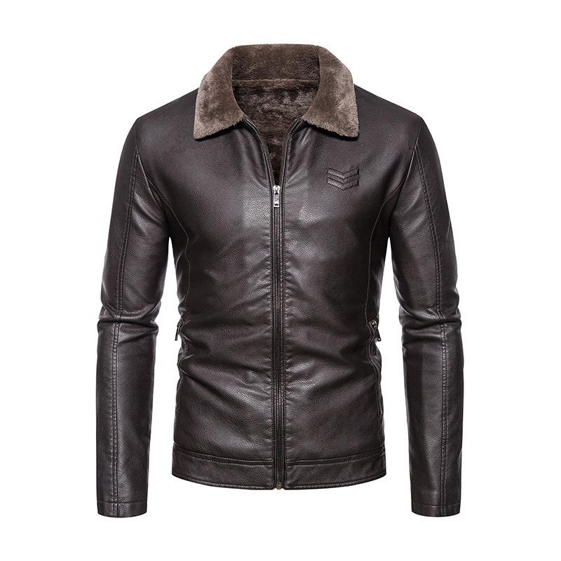 

Thickened fleece leather jacket leather men s leather jacket autumn and winter motorcycle clothes retro loose lapel jacket men 5XL
