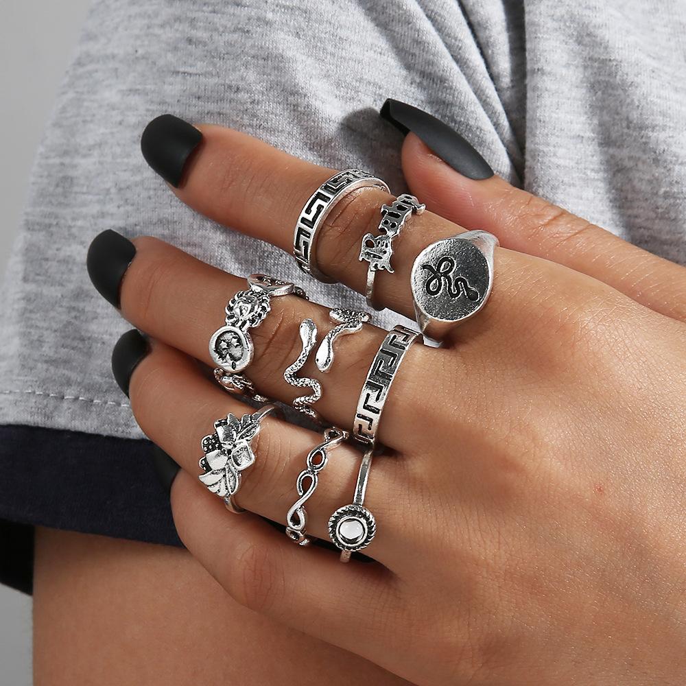 Serpentine Joint Ring Star Diamond Ring 9-Piece Set Diamond Set Ring Jewelry