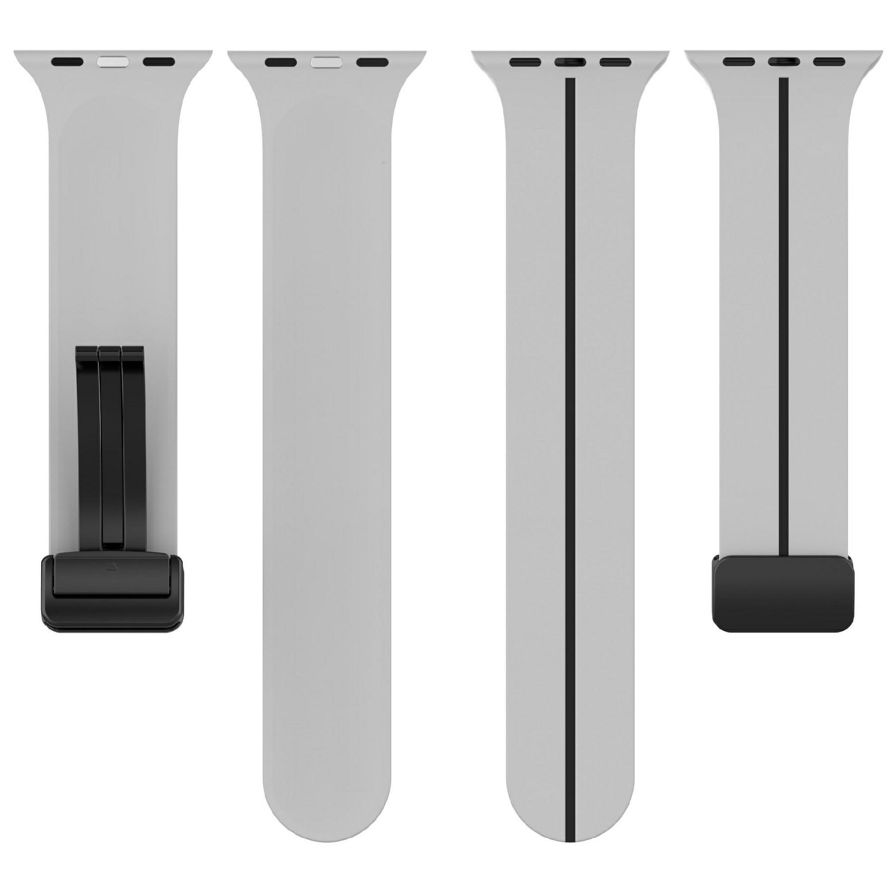 

KALEBOL Magnetic Silicone Strap for Apple Watch Series 10 9 8 7 SE 6 5 4 3 2 1 42mm 41mm 40mm 38mm Stripe Watch Band Light Grey Black
