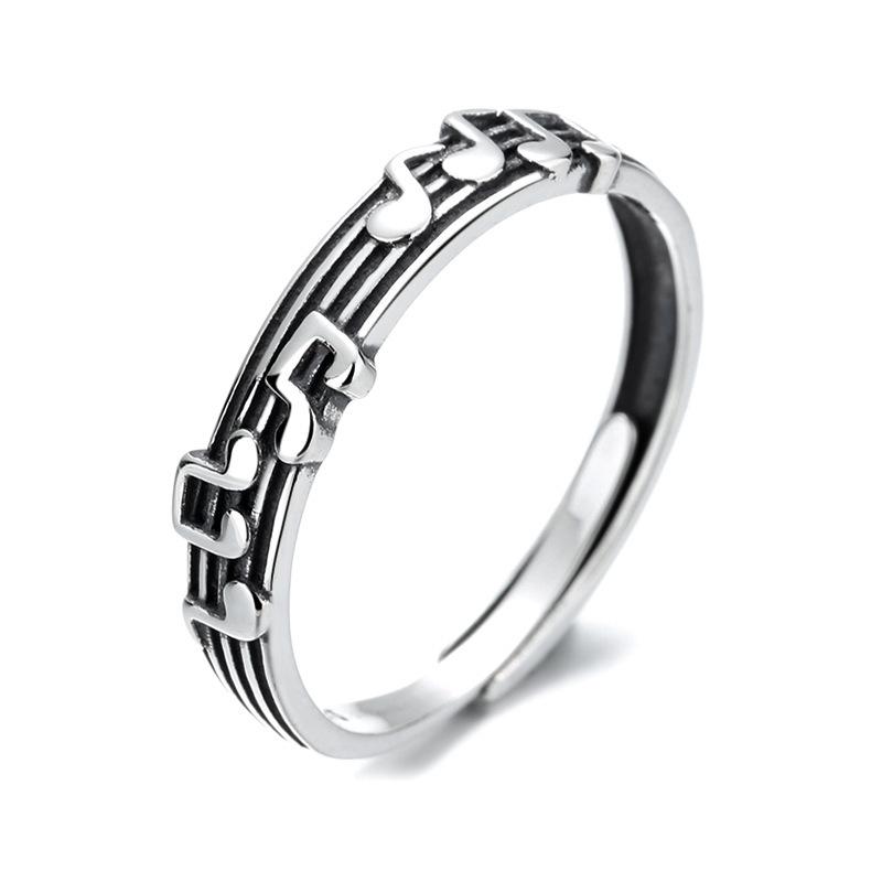 Vintage Thai Silver Note Five-line Music Score Ring for Women 925 Silver Fashion Personality Party Trend New Jewelry Gift