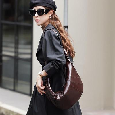 2024 Large Genuine Leather Women's Croissant Shoulder Bag - Versatile, Commuting, Dumpling Style