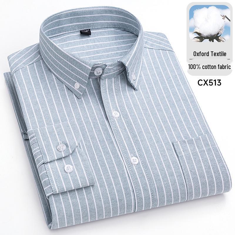 2025 Men's Striped Cotton Oxford Long Sleeve Button-Down Cardigan Shirt, Plus Size Available