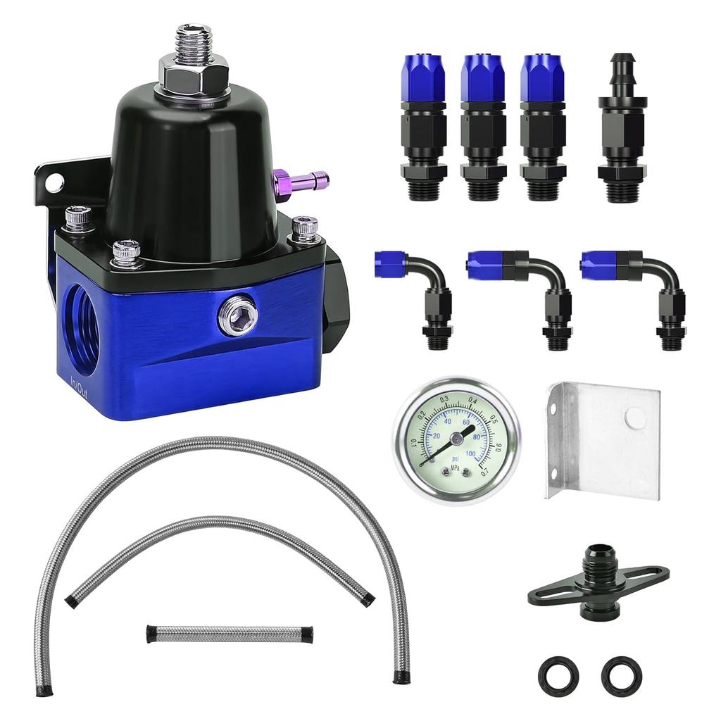 AN6 Universal Adjustable Fuel Pressure Regulator With Gauge+AN6 Fuel Line Hose Fittings End Kit Hoses Connectors Aluminum Alloy