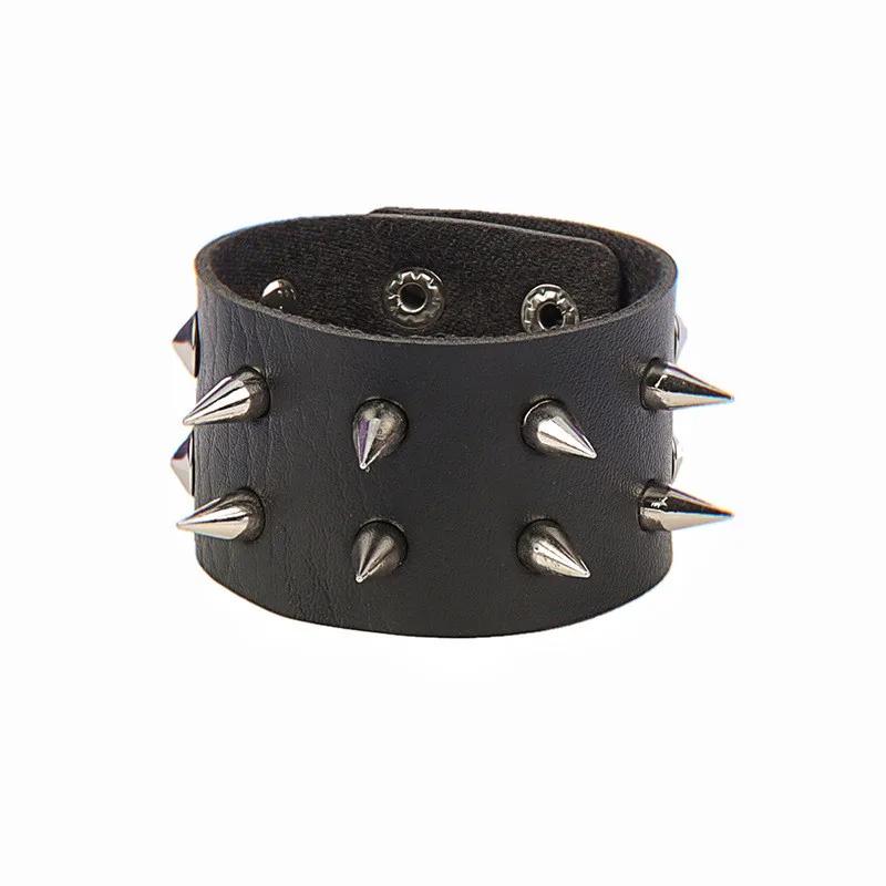 PU Leather Bracelet Punk Goth Studded Spike Rivet Buckle Wristband Cuff Bangle Black Gothic Steampunk for Men Women Unisex 80s