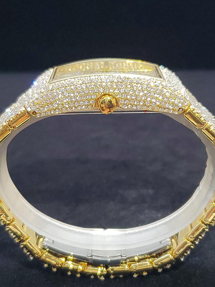 FQU3 Gold Men's Watches Rectangle Dial Luxury Diamond Fashion Big Wristwatches Luminous Point Iced Quartz Watch For Men Dropshipping