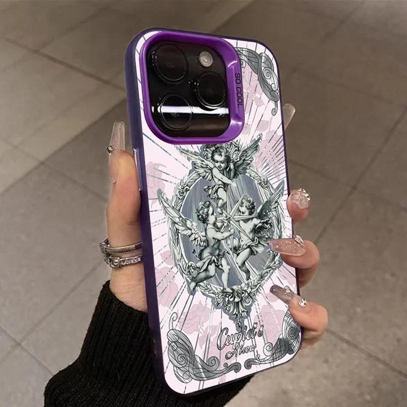 Retro Cupid Mermaid Phone Case For iPhone 15 14 13 12 11 Pro Max X XS 7 8 Plus SE 2 3 Lens Protection Cover Electroplated Shell