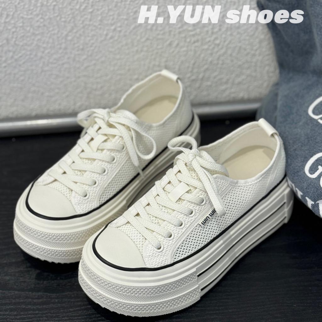 Korean version 2025 summer new thick-soled heightening white shoes women's shoes casual sports shoes lace-up mesh shoes single shoes tide