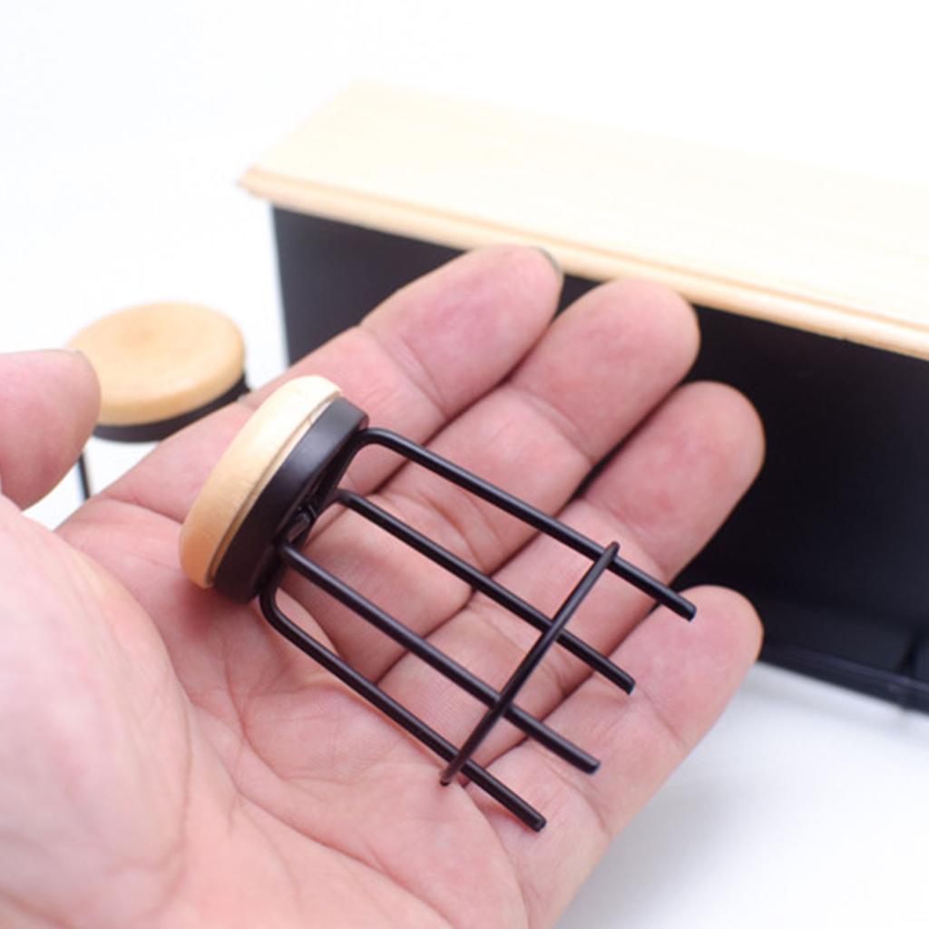Pack Of 3 Miniature Dollhouse Bar Counter Set With 2 Bar Stools Metal Frame Wood Top Table 1/12 Model Scene Accessories