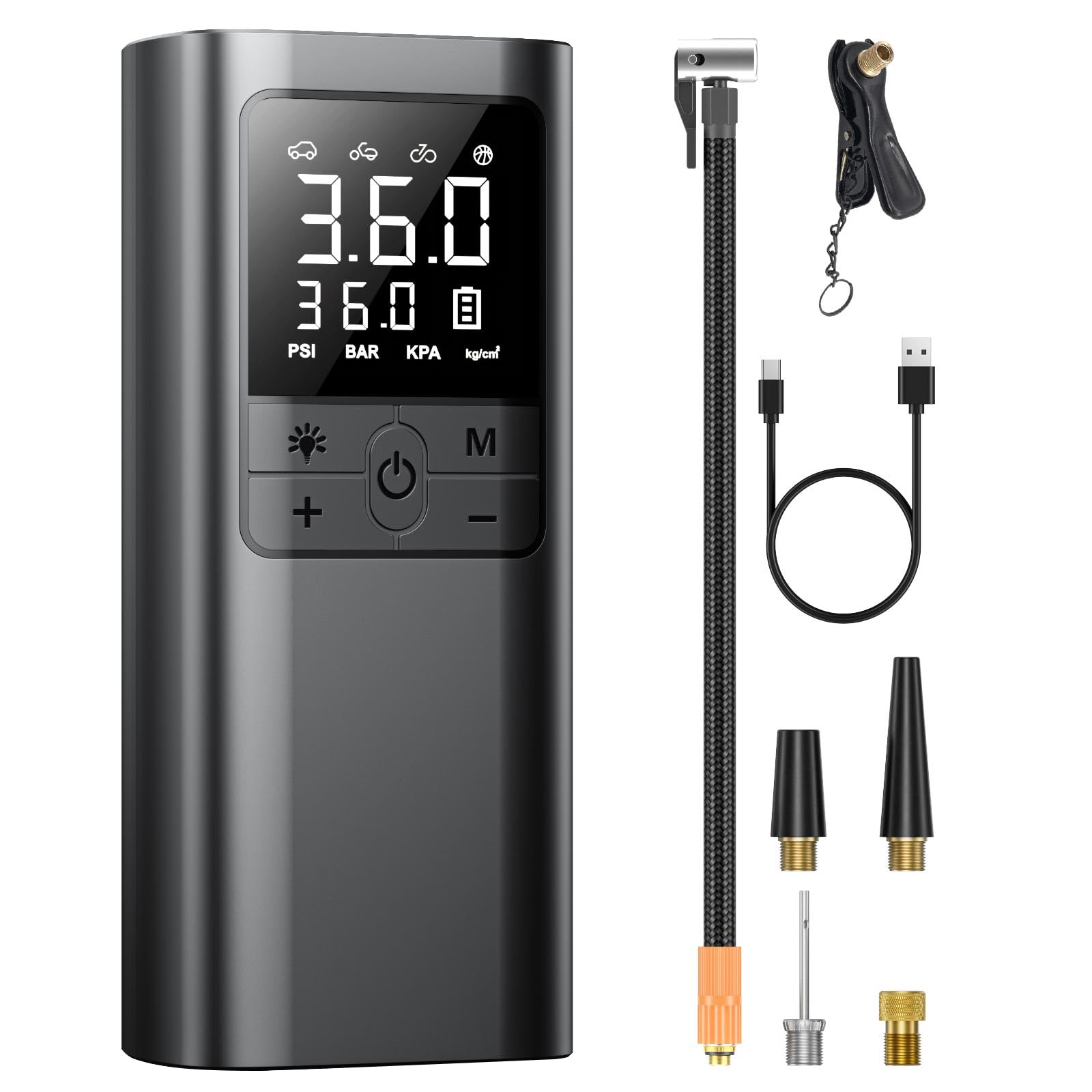 

AAL Electric Bicycle High 150PSI Maximum Compatible with and American with and Low Portable Air Pump for Cars and Motorcycles Pump, Cordless, 6000mAh, чёрный