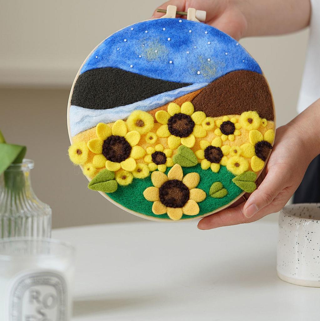 CHENISTORY 20x20cm Frame Wool Felting Painting DIY Wool Embroidery Kit Funny Wool Needle Felt Picture Kit Craft Painting Gift
