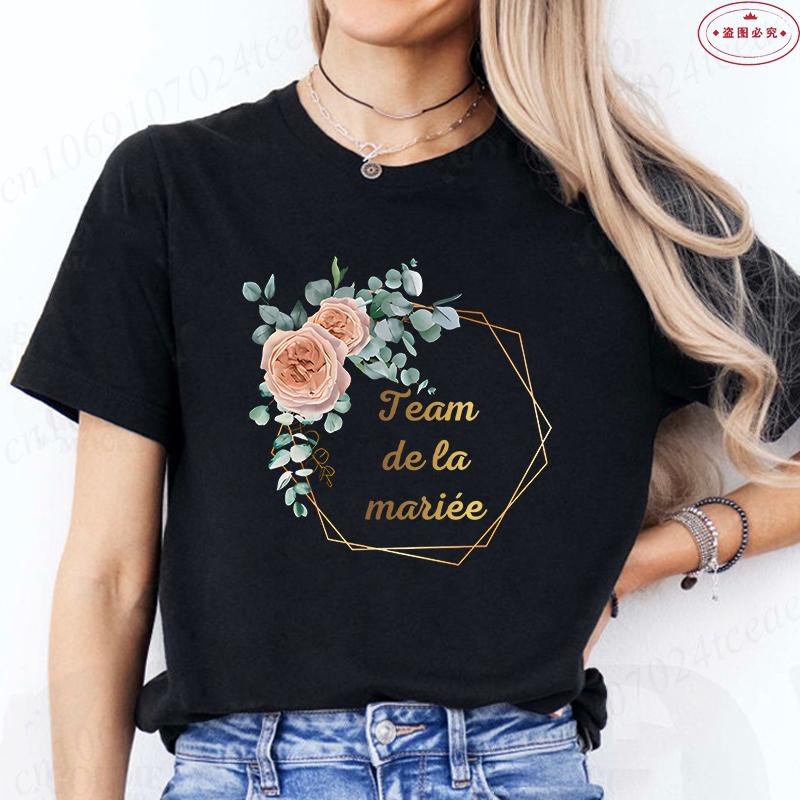 

Team Bride Tshirt Bachelorette Bridal Wreath Wedding Party T-Shirts Evjf Future Bride Tees French Woman Single Farewell Tops XL
