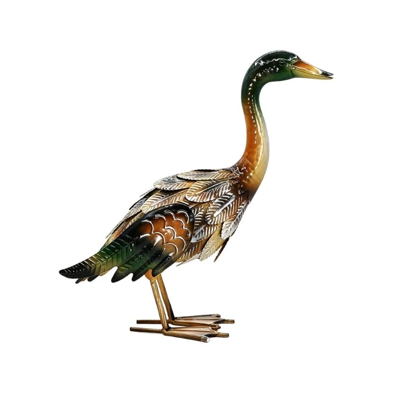 Realistic Duck Sculpture with Textured Plumage, Hand-Welded Metal Construction, Powder , and Hand-Colored Accents Across the Form
