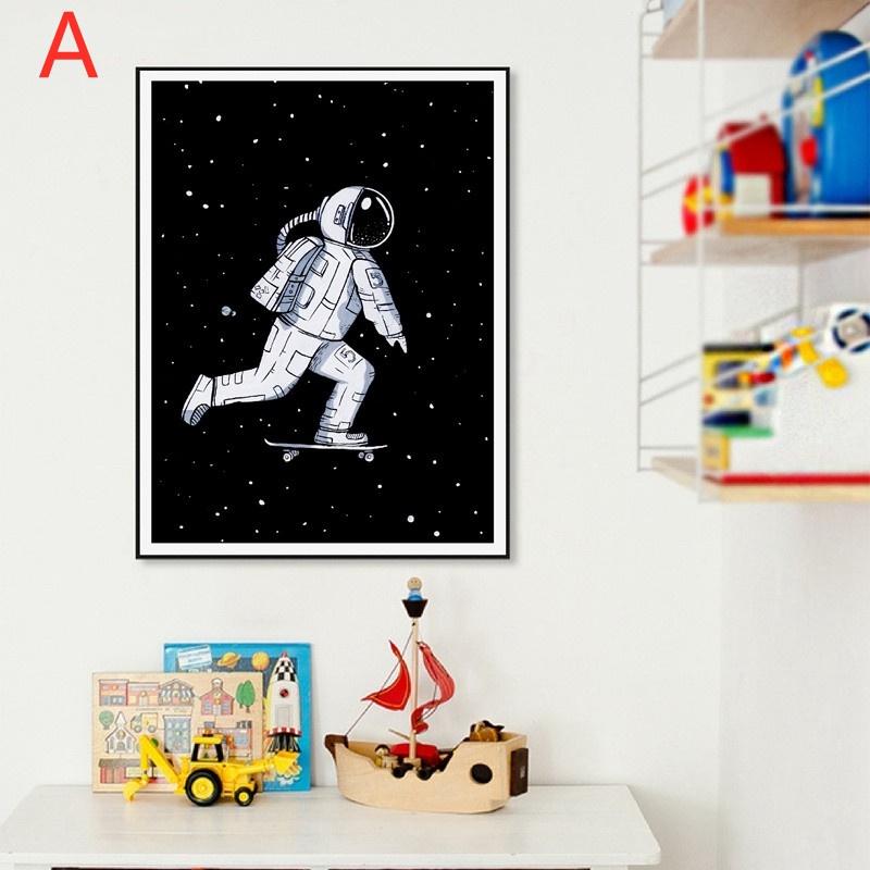 Space Astronaut Boy Kids Posters and Prints Wall Pictures Outer Space Galaxy Boys Wall Art Canvas Painting Kids Room Decoration No Frame