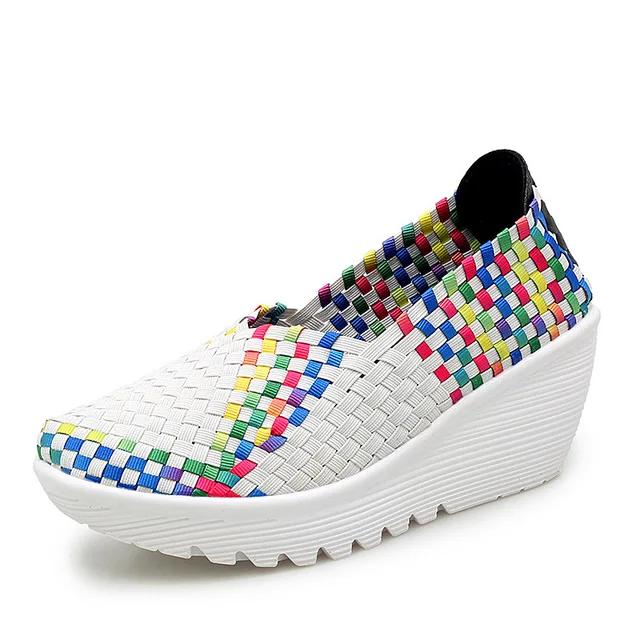 New Women's Plus Size 35-42 Women's Wedge Thick Soled Sports Shoes Fashionable Woven Hollow Women's Loafers Slip On Casual Shoes