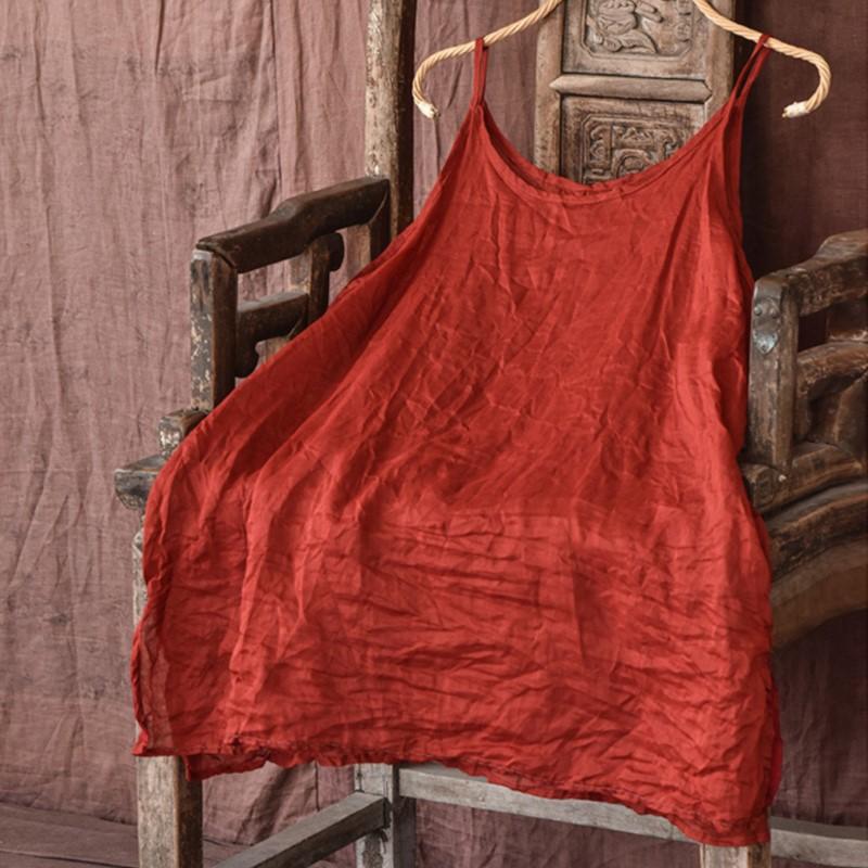 Johnature Dámske Vintage jednofarebné Camis Summer Casaul Jednoduché voľné topy Ramie