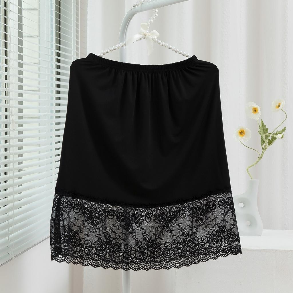 Women Mid‑Length Half Slip Underskirt Lace Hem Anti‑See‑Through A‑Line Modal Liner Skirt Summer Inner Base Skirt