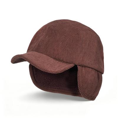 CROOGO Winter Cap with Ear Flaps, Short Brim, Pilot Cap, Cold Weather Hat, Windproof, Warm, Unisex Ushanka Bomber Hat, Outdoor, Brown, BSDT2501